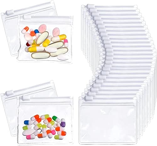Sacos de bolsas com zíper para comprimidos-24 PCs, Mini sacolas plásticas transparentes de deslizamento, livres de BPA para pílulas vitaminas, suplementos, medicamentos, jóias, artesanato, objetos pequenos-auto-vedação, reutilizável, amigável para viagens