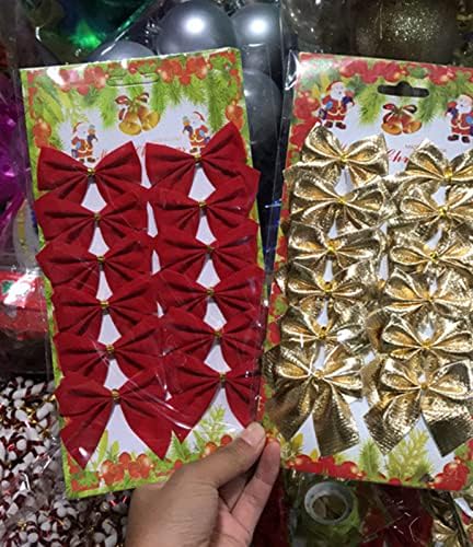 Cheeryal 48pcs Ribbon arcos de fita Ornamentos de Natal Tree Bowknot Apresenta suprimentos de artesanato