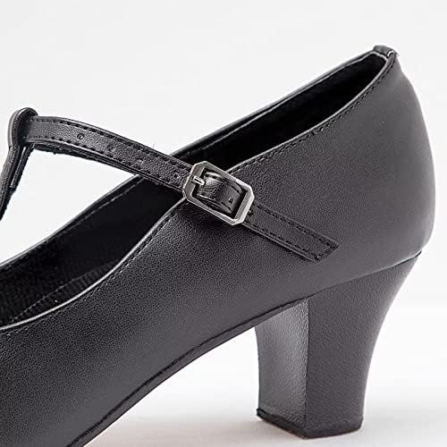 Sapatos de personagem Arcliber para mulheres Pu Leather T Strap 2.3 Saltos de dança para salsa
