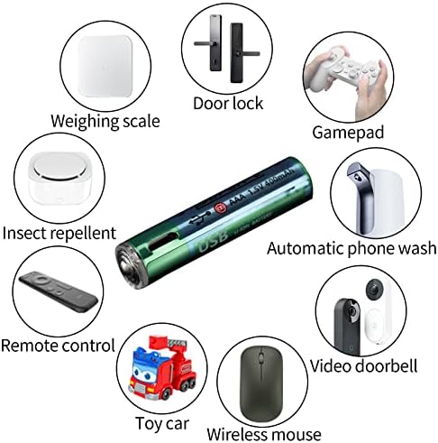 OUSMILE USB Recarregável Baterias de Lítio AAA, Capacidade Big de 1,5V/400 mAh, Bateria de 4 pacotes, carga rápida de vida útil com cabo USB 1200+ ciclos, Use com controle remoto, brinquedos, teclados