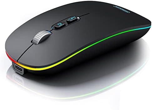 Mouse Bluetooth LED de Himduze, Modo duplo silencioso de mouse sem fio Bluetooth recarregável com botão home, camundongos portáteis RGB sem fio portáteis para laptop PC Mac, preto