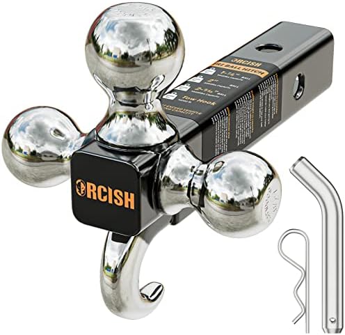 Orcish Trailer Hitch Tri-Ball Mount com gancho e alfinete, trailer Ball Tamanho 1-7/8 , 2 e 2-5/16 , ajuste o receptor de engate de 2 polegadas, 2/3 em 1 traseiro de bola, engate de reboque, engate de reboque