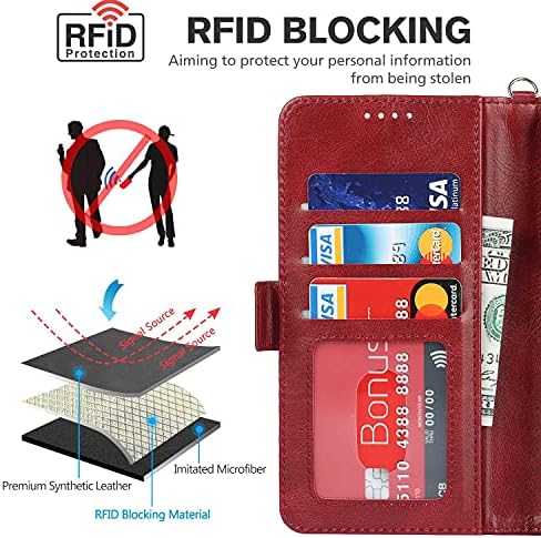 ICOvercase para iPhone 11 Caixa de carteira com pulseira de pulso, [bloqueio de RFID] Caso à prova