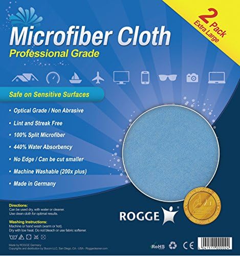 Rogge Professional Microfiber Pan [2 pacote] - de microfibra dividida, grau óptico, sem fiapos, extra grande, lavável e de corte