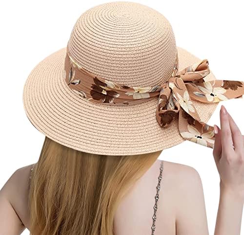 Mulheres Bowknot Bowler Hat Summer Brim Brim Sol Straw Hat de praia
