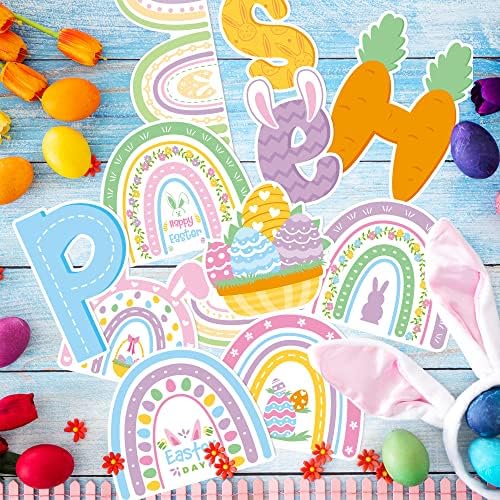 98pcs Feliz recortes da Páscoa Decoração do Bulletim Decoração colorida Primavera de primavera Boho Rainbow Borders Borders Easter Bunny Eggs Boêmia