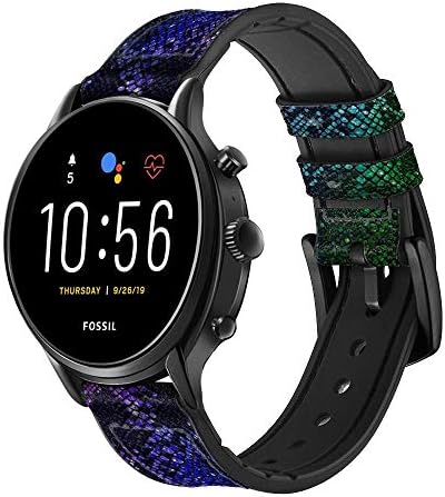 CA0676 Rainbow Python Python Skin Print Leather & Silicone Smart Watch Band Strap for Fossil Mens