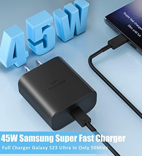 45W Samsung Super Fast Charger Tipo C Android Telefone carregador USB C Charagem rápido Cabo de 10 pés para Samsung Galaxy S23 Ultra/S23 Plus/S22 Ultra/S22+/S22/S21 Ultra/S20/Nota 20 PPS Bloco 2pack