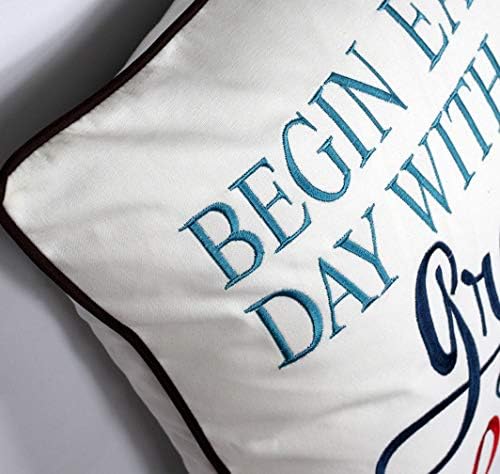 Cascas de travesseiro de citação inspirada bordados dedoto, capa de travesseiro decorativo quadrado de 18 polegadas com início todos os dias com um padrão de coração agradecido