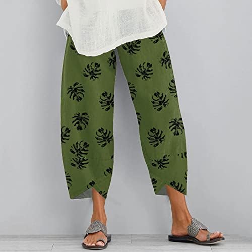 Calça de ioga folgada casual de verão de verão com bolso de sweat de bolso para mulheres boho linho de linho e elástico Capri