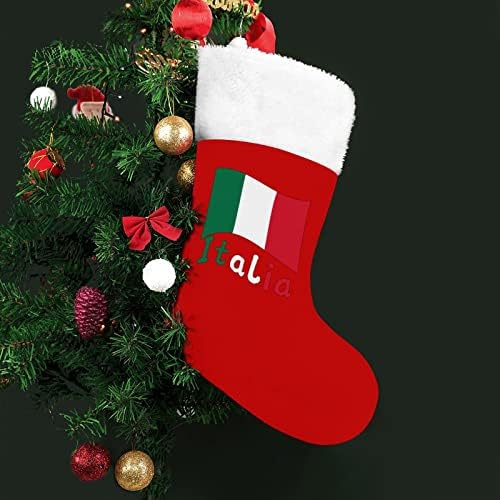 Meias de Natal da bandeira italiana Veludo vermelho com bolsa de doces branca Decorações de