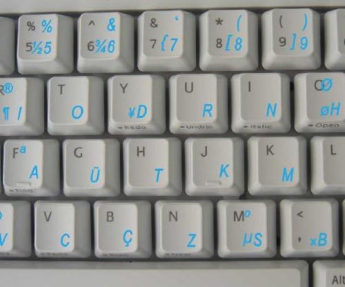Layout de etiquetas de teclado turco F com um fundo transparente de letras azuis