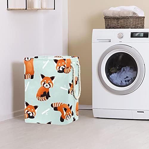 Cute Orange Panda Bamboo Padrão grande cesto de roupa de lavanderia com alça fácil de transporte, cesta de lavanderia dobrável à prova d'água para caixas de armazenamento Organizador da sala de quarto de crianças