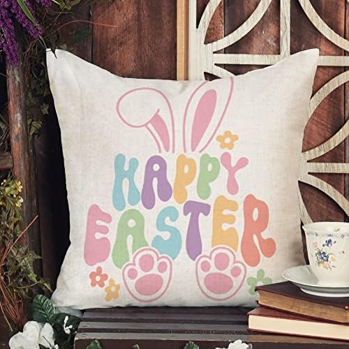 Feliz coelho da Páscoa Páscoa Capa de travesseiro colorido Casa de coelho colorida Pounhola da primavera Cusho