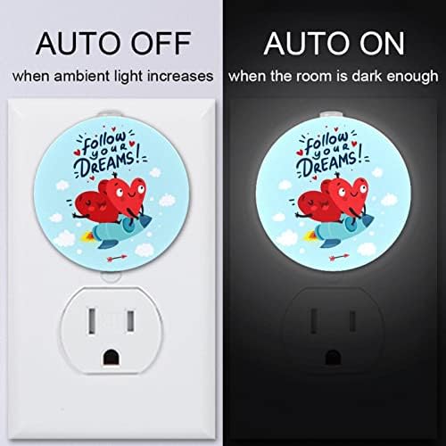 2 Pacote de plug-in Nightlight LED Night Lettering Heart Inspirational With Dusk-to-Dawn para quarto de crianças,