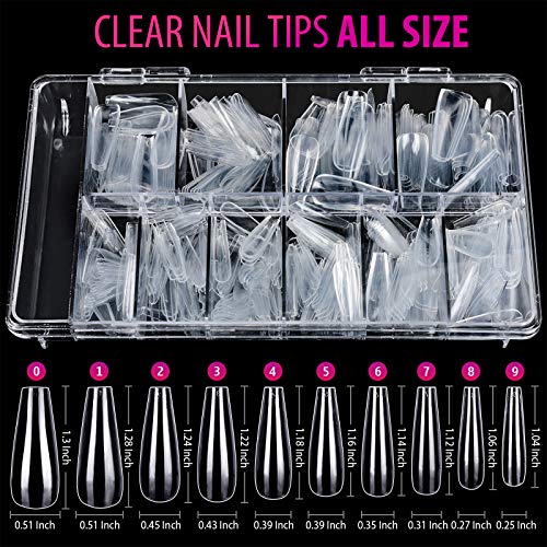 Teenitor Clear Fake Coffin Dicas de unhas e kit de decoração de unhas, pontas de unhas claras de 600pcs