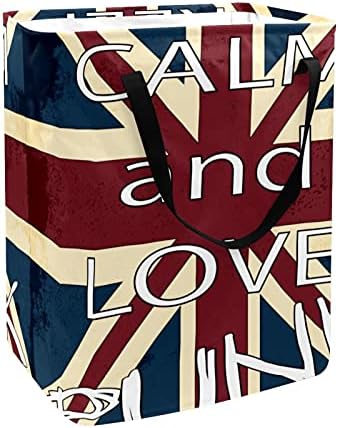 Bandeira da Inglaterra do Reino Unido Mantenha a calma e o cesto de armazenamento de amor, cesto de lavanderia