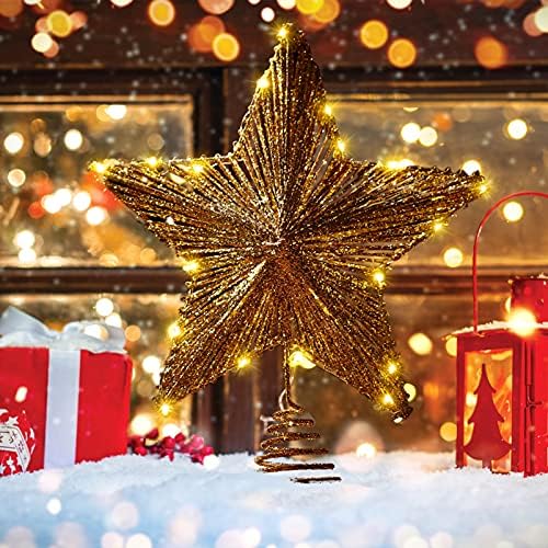 NUOBESTY Christmas Tree Star Topper, Glitter Xmas Treetop LED LED ILUSO ORNAMENTO DE TREELA DE NASSA DE NASSA
