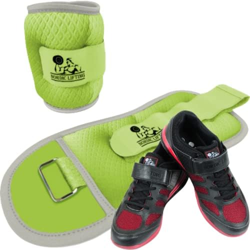 Pesos do pulso do tornozelo Dois 2 libras - pacote verde com sapatos Venja tamanho 10 - vermelho preto
