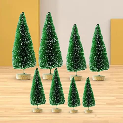 8 peças Desktop Miniature Pine Tree Mini Árvore de Natal Artificial para Decoração de Fairia Partem de Natal Festa de Cena Miniatura, verde claro