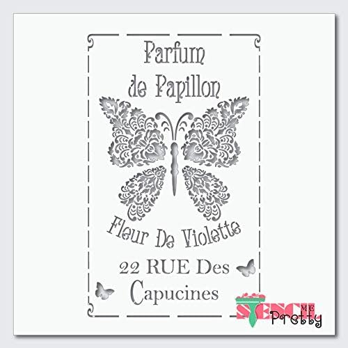 Parfum francês de Papillon - Perfume de borboleta - Estêncil vintage Melhores estênceis grandes de vinil para pintar em madeira, tela, parede, etc. Multipack | Material de cor branca de grau Ultra Show de grau