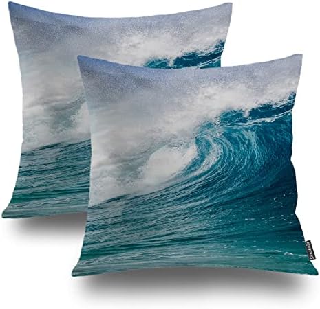 Capas decorativas de travesseiro decorativo de onda de onda azul de Shrahala Blue, surf havaí belo capa de almofada de movimento da costa da praia para sofá -bedroom de almofada de carro quadrado 20 x 20 polegadas conjunto de 2