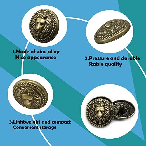 20pcs Vintage Bronze Lion Head Premium Metal Buttons, Jeans Head Button Acessórios, acessórios de botão Blazer,