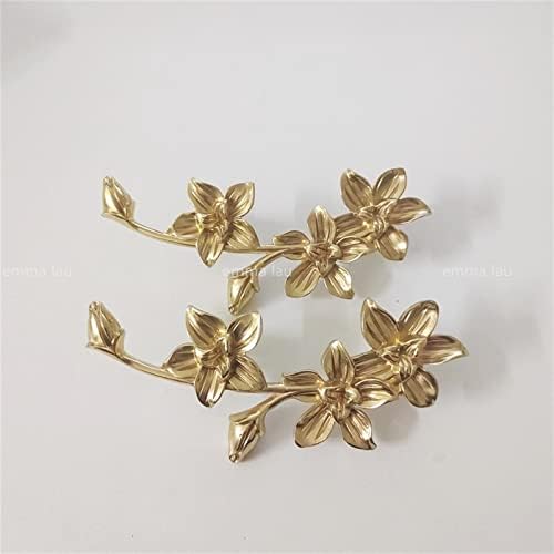 Móveis de ouro do sharrb maçaneta porta maçaneta de bronze sólida Dragonfly Orquídea Manças de forma para armário Gaveta de armário de cozinha Pulls 1pcs