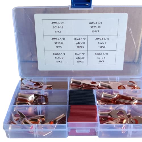 40pcs awg kit de terminais de cobre em estanho com tubulação de encolhimento de calor 3: 1 - Perfeito para conexões e reparos elétricos