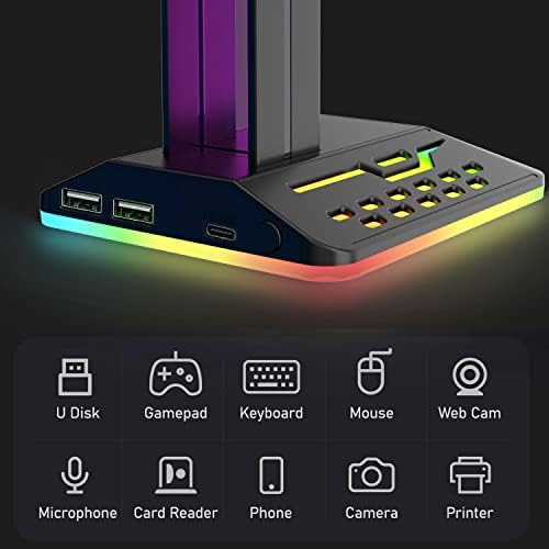 Stand Majestech RGB fone de ouvido com 2 portas de carregamento - 7 modos de luz Acessórios para jogos de jogos