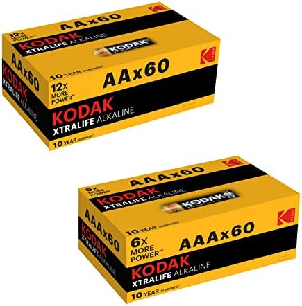 Baterias Kodak AAA 60 Pacote - Com 10 anos de prateleira de prateleira com duração de baterias