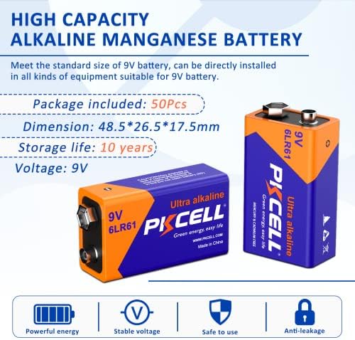 Pilocel alcalina 9V Bateria 10 contagens/4 Contagens 9V Baterias 6LR61 Baterias 9 Volts Bateria de bateria descartável para detector de fumaça