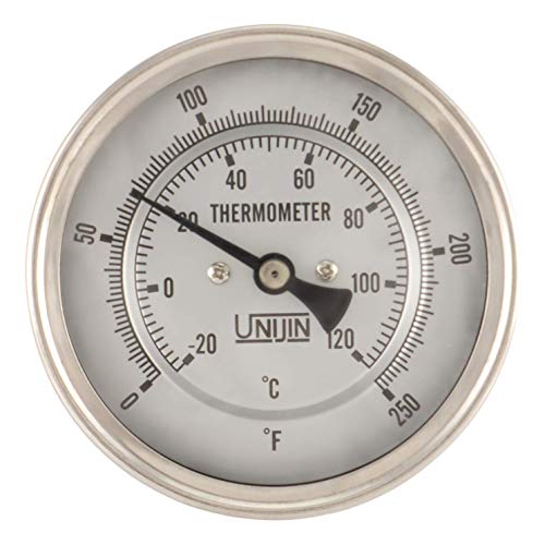 Unijin T110 Série 3 Dial, Termômetro de mostrador bimetal de aço inoxidável completo, 0-250 ° F,