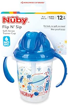 Nuby Tritan 2 Handle sem spill it palha gorda copo estampado-8oz/ 240 ml, mais de 12 meses,