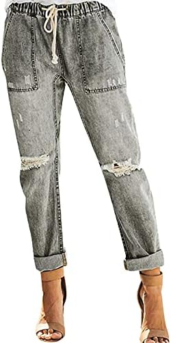 Jeans de namorado foviguo para mulheres rasgadas calças de jeans skinny