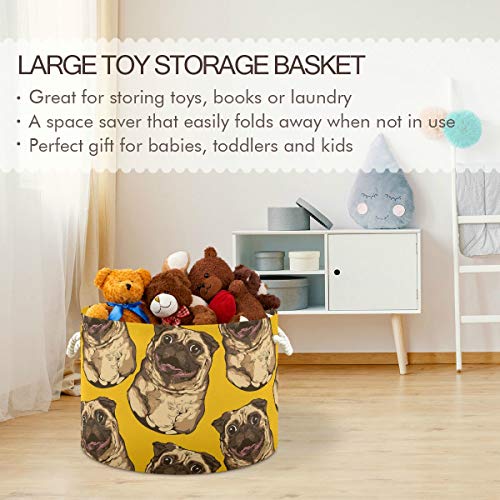 Pug Animal Toy Toy Toy Round Canvas Organizador Cesto de cesta de armazenamento à prova d'água para crianças quarto de lavar casa de lavar casa de roupa 2040387