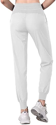 Calças de corredor de cintura alta feminina aurefin, calças atléticas de caminhadas listradas leves com elástico e bolso de zíper