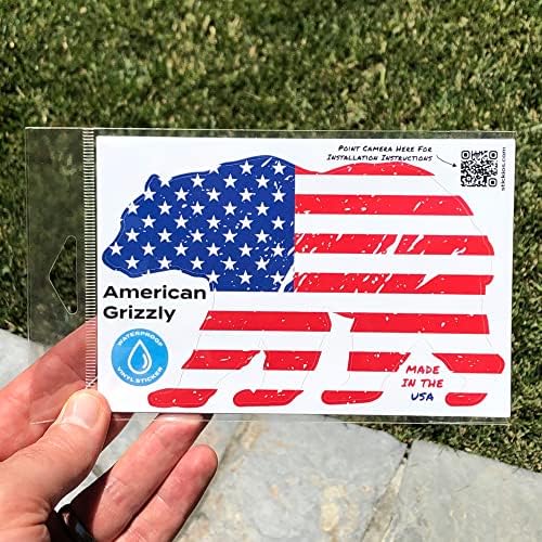 Stickios American Flag Decal de 4,75x4,3 polegadas - Feito nos EUA - Aguarda de bandeira de vinil patriótica para carros, caminhões, janelas, veículos - American Grizzly Bear