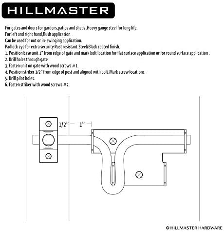 Hillmaster Slide Slide Bolt Slide Bolt Bolty com orifício de cadeado, hardware de porta de trava de trava