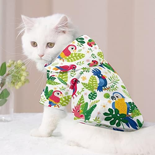 Aves tropicais fofas na camisa de uma peça de gato de gato da selva traje de cachorro na moda com acessórios para animais de estimação