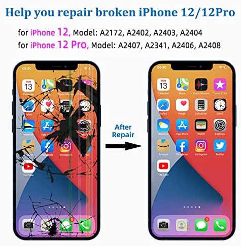 Para o iPhone 12/12 Kit de substituição de tela LCD Pro, MRR.OMW Incell LCD Touch Screen Repair iPhone 12 Conjunto de quadros de Digitalizador Digitador de vidro com adesivo à prova d'água+Ferramentas de reparo completo 6.1 polegadas preto…