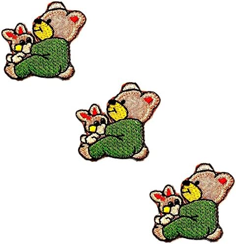 Hho Patch Conjunto de 3 peças. Mini Animais fofos Patch Bear Lovely e Little Rabbit Cartoon Kids Ferro bordado em costura em manchas para camiseta jeans Mochilas Jaquetas Vestido Roupas