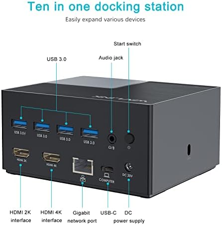 Wavlink USB-C Station, USB 3.0 Universal Dock com monitor duplo, 100W PD, 2 portas HDMI, Gigabit Ethernet, 4xusb3.0 para Mac, Windows, USB 4, Laptop USB-C, Thunderbolt 3 e 4