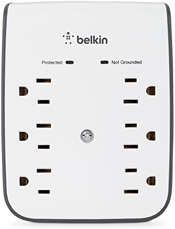 Protetor de surto de faixa de energia Belkin com 6 pontos de venda AC e protetor de pura USB de 6 saídas, montagem de parede - ideal para dispositivos móveis, eletrônicos pessoais, pequenos aparelhos e muito mais
