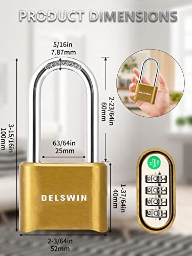 Delswin Padlock Fishock Lock - trava de combinação de 4 dígitos com manilha de 2,5 polegadas de comprimento,