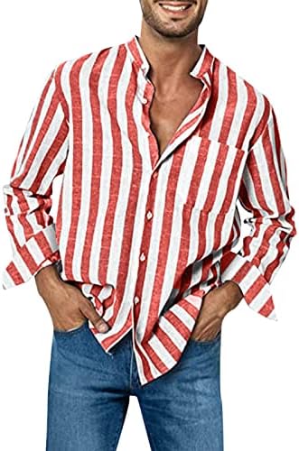 Camisas de praia de verão para homens homens moda casual listrado colarinho bolso de bolso de manga comprida camisa de top