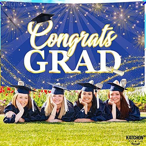 Katchon, grande banner de graduação em azul parabéns - 72x44 polegadas, cenário de graduação | Banner