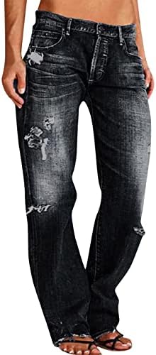 Calça jeans para mulheres jeans retas da perna de baixo para mulheres rasgaram jeans de cintura baixa
