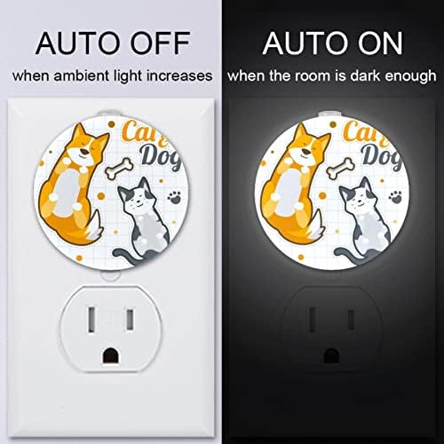 2 Pacote de plug-in Nightlight Night Night Light Cat and Dogs Dorm Sleep Funny Stickers com sensor do anoitecer para o amanhecer para o quarto de crianças, viveiro, cozinha, corredor