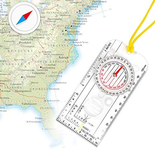 Compass Navigation Explorer/Magnetic Compass for Expedition Mapa Leitura, Régua de mapa leve, Compass com declinação ajustável para orientação e sobrevivência ou caminhada essencial
